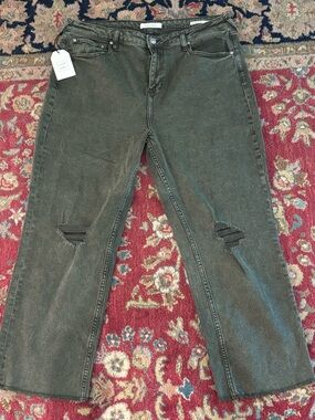 Olive Green Cleo + Wolf Distressed Straight-Leg Jeans